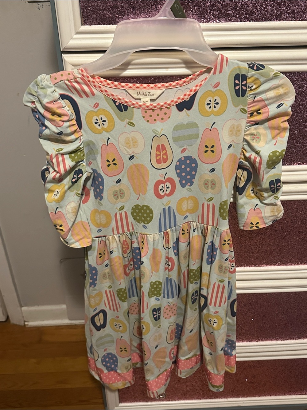 Matilda Jane Light Blue Pastel Fruit Print Puff Sleeve Dress